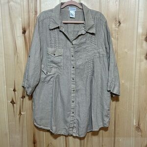 Soft Surroundings Tan Linen Lagenlook Top Size 2X‎